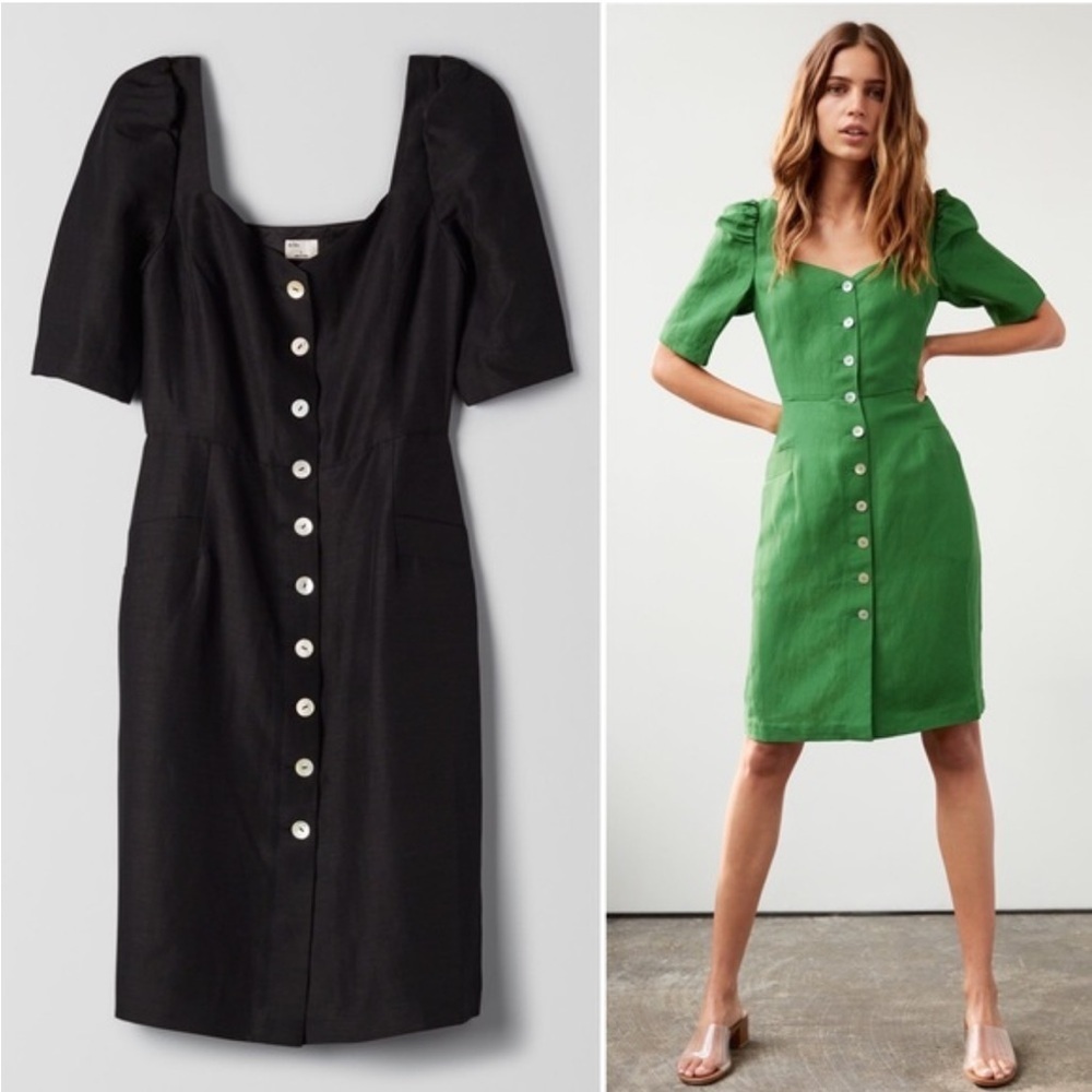 Aritzia Wilfred Le Fou Michelina Black Linen Blend Midi Dress 00